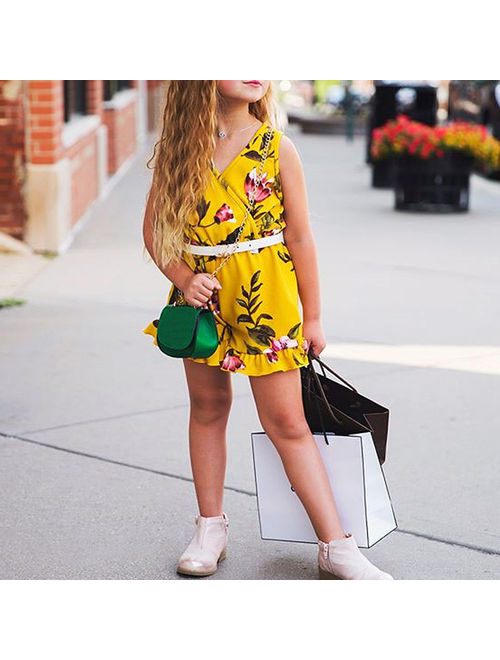 Summer Toddler Baby Kids Girls Sleeveless V-Neck Floral Romper Bodysuit Jumpsuit Outfits Clothes