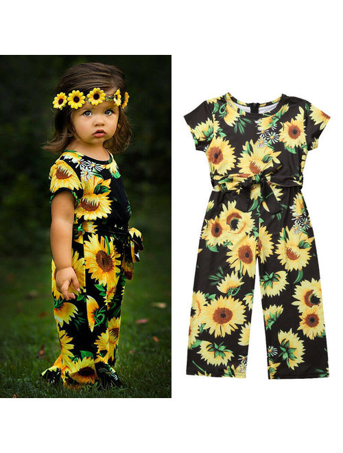 Toddler Kids Baby Girls clothes Sunflower Print zipper short sleeve Romper cotton casual newborn round neck Jumpsuit one pieces