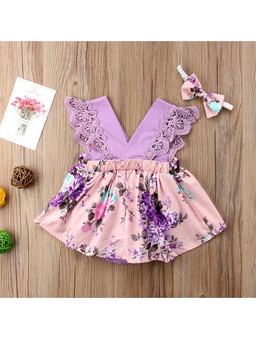 Infant Toddler Baby Kids Girls Clothes Lace Floral Sleeveless Little Sister Romper/ Big Sister Dress Matching Outfits For 0-6 Years