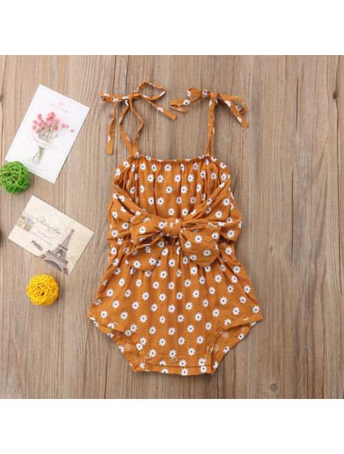 Toddler Newborn Baby Girl Summer Strap Bowknot Floral Romper Bodysuit Jumpsuit Outfit Sunsuit