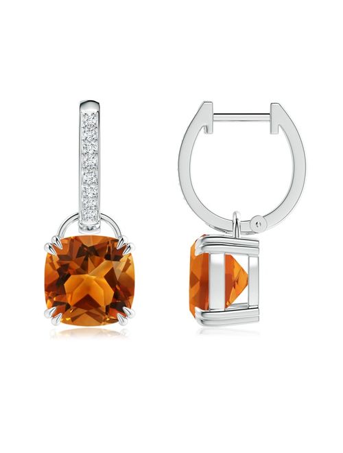 Cushion Citrine Drop Earrings with Diamond Accents in 14K White Gold (8mm Citrine) - SE1044CTD-WG-AAAA-8