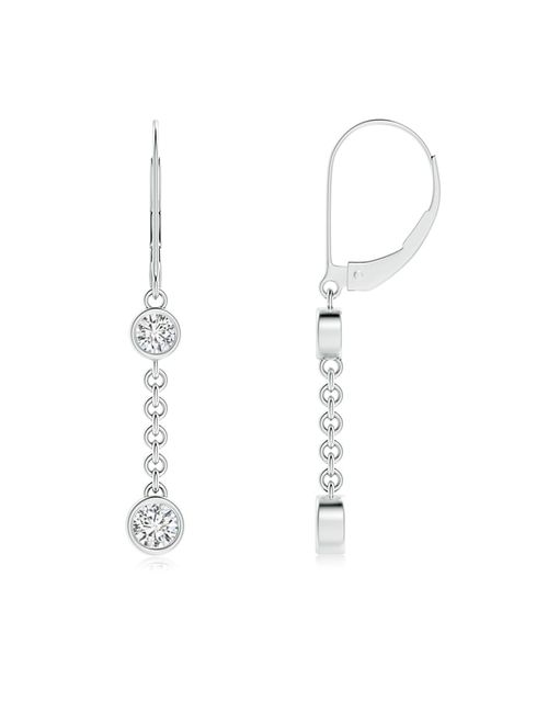 April Birthstone - Bezel-Set Two Stone Diamond Leverback Drop Earrings in 14K White Gold (4mm Diamond) - SE1185D-WG-HSI2-4
