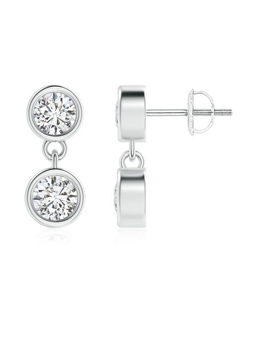 April Birthstone - Dangling Two Stone Diamond Earrings in 14K White Gold (3.8mm Diamond) - SE1120D-WG-HSI2-3.8