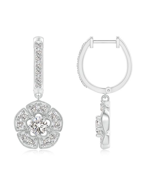 April Birthstone - Vintage-Inspired Diamond Floral Earrings in 14K White Gold (3.8mm Diamond) - SE1135D-WG-IJI1I2-3.8
