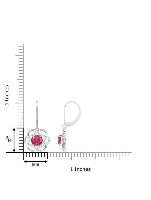 September Birthstone Earrings - Solitaire Pink Sapphire Intertwined Flower Dangle Earrings in 14K White Gold (6mm Pink Sapphire) - SE1002PS-WG-AAAA-6