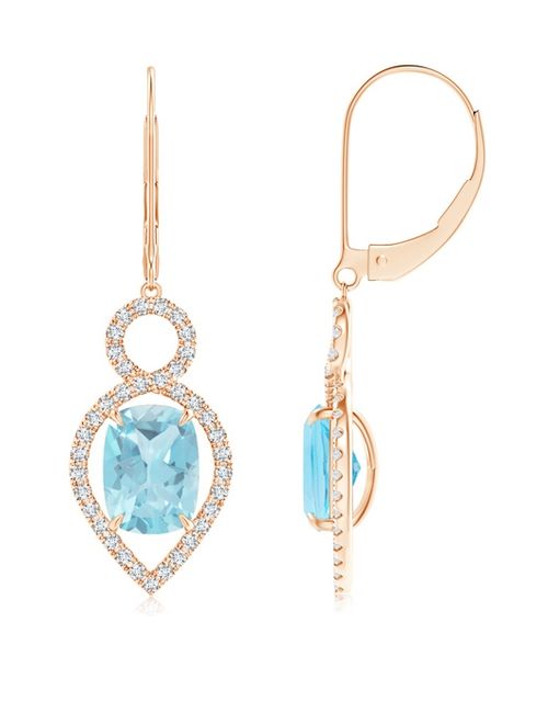 Cushion Swiss Blue Topaz Infinity Drop Earrings with Diamonds in 14K Rose Gold (8x6mm Swiss Blue Topaz) - SE1061SBTD-RG-A-8x6