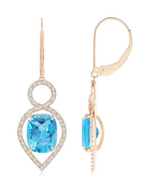 Cushion Swiss Blue Topaz Infinity Drop Earrings with Diamonds in 14K Rose Gold (9x7mm Swiss Blue Topaz) - SE1061SBTD-RG-AAA-9x7