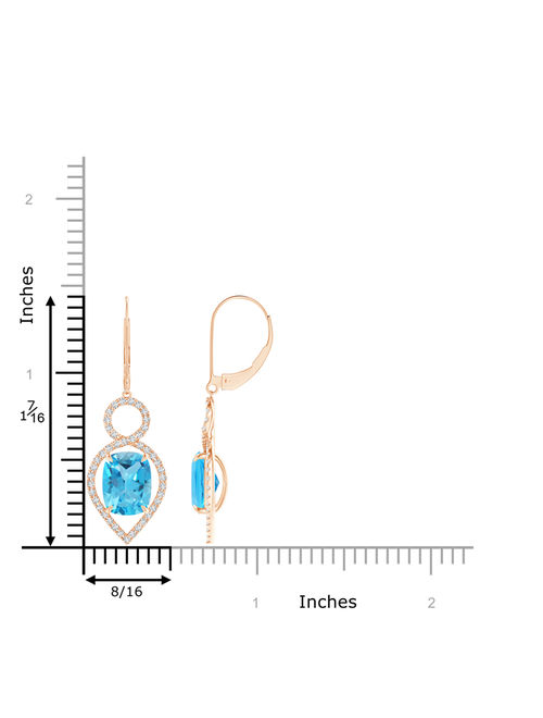 Cushion Swiss Blue Topaz Infinity Drop Earrings with Diamonds in 14K Rose Gold (9x7mm Swiss Blue Topaz) - SE1061SBTD-RG-AAA-9x7
