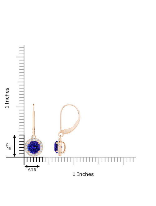 Round Tanzanite Leverback Halo Dangle Earrings in 14K Rose Gold (5.5mm Tanzanite) - SE1003TD-RG-AAAA-5.5