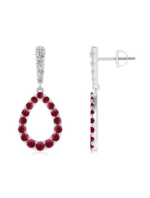 July Birthstone Earrings - Prong-Set Ruby and Diamond Open Drop Earrings in 14K White Gold (2.5mm Ruby) - SE1004RD-WG-A-2.5