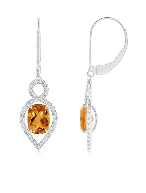Cushion Citrine Infinity Drop Earrings with Diamonds in 14K White Gold (7x5mm Citrine) - SE1061CTD-WG-AA-7x5