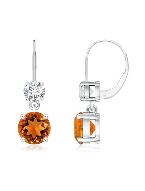Round Citrine Leverback Dangle Earrings with Diamond in 14K White Gold (6mm Citrine) - SE0920CT-WG-AAAA-6