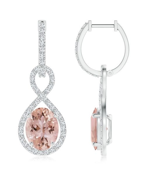Floating Morganite Infinity Drop Earrings with Diamond Accents in 950 Platinum (9x7mm Morganite) - SE1338MGD-PT-AAA-9x7