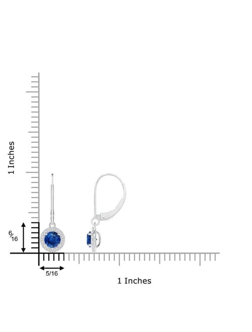 September Birthstone Earrings - Round Blue Sapphire Leverback Halo Dangle Earrings in 14K White Gold (4.5mm Blue Sapphire) - SE1003SD-WG-AAA-4.5
