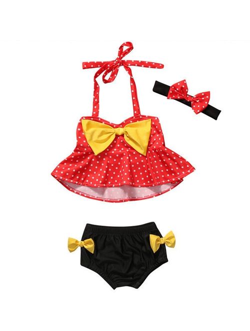 3Pcs Toddler Kids Baby Girls Swimsuit Swimwear Bathing Suit Tankini Bikini Set