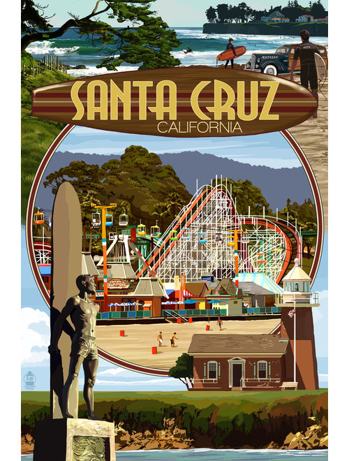 Santa Cruz, California - Scenes Montage- Lantern Press Artwork (100% Cotton Tote Bag - Reusable)
