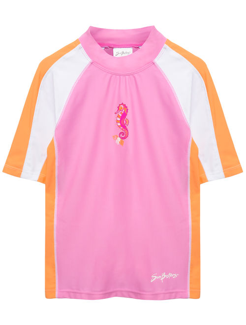 SunBusters Girls S/S Rash Guard(UPF 50+), Pink Bloom, 8/10 yrs