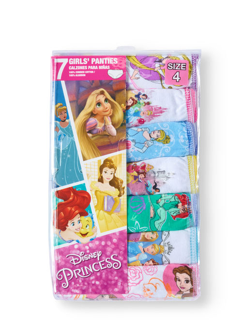 Disney Princesses Rapunzel; Belle; Ariel; Cinderella Girls' Underwear, 7 Pack Panties (Little Girls & Big Girls)