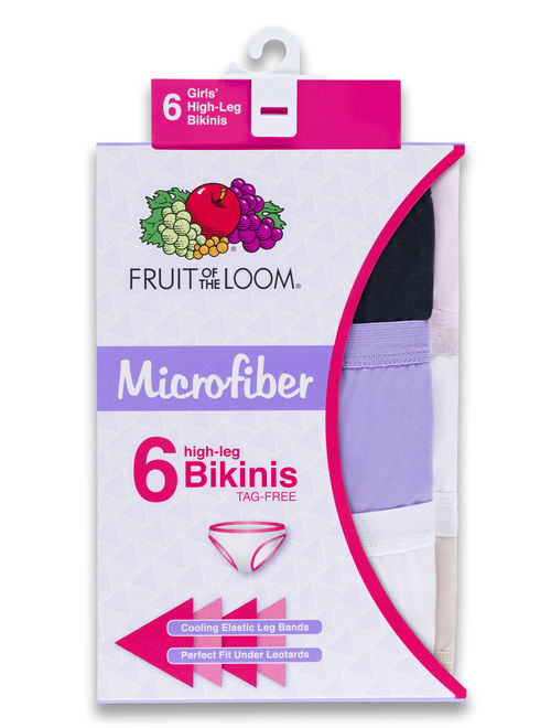 Fruit of the Loom Girls Underwear Microfiber High Leg Bikini Panties, 6 Pack (Little Girls & Big Girls)