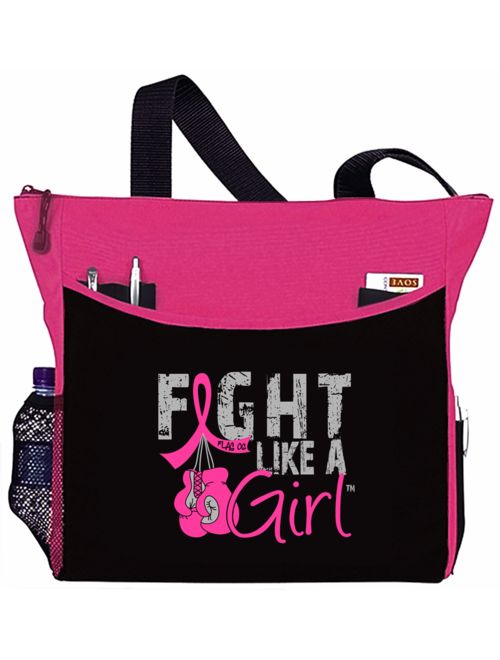 Fight Like a Girl Breast Cancer Tote Bag - Dakota, Hot Pink Ribbon