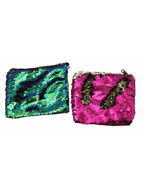 Lot of 2 Mermaid 2-Color Reversible Sequin Bag - Sensory Fidget Toy Pouch Purse