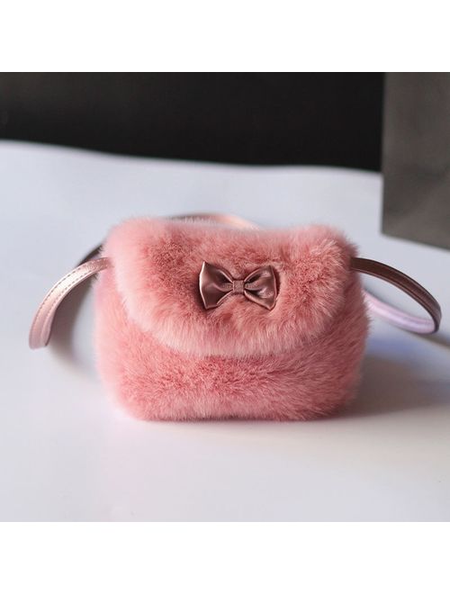 Fashion Girls Kids Purse Bowknot Mini Artificial Fur Handbags Cross Body Comfortable Cute Handbag