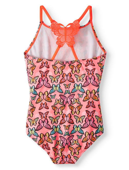 Wonder Nation Crochet Butterfly One-Piece Swimsuit and Kaftan Coverup, 2-Piece Set (Little Girls, Big Girls & Plus)