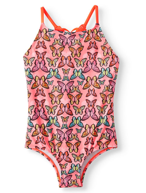 Wonder Nation Crochet Butterfly One-Piece Swimsuit and Kaftan Coverup, 2-Piece Set (Little Girls, Big Girls & Plus)