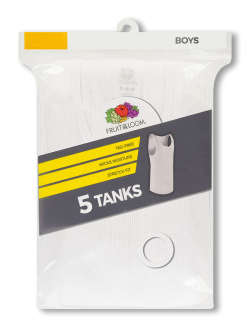 Fruit of the Loom White Tank Undershirts, 5 Pack (Little Boys & Big Boys)