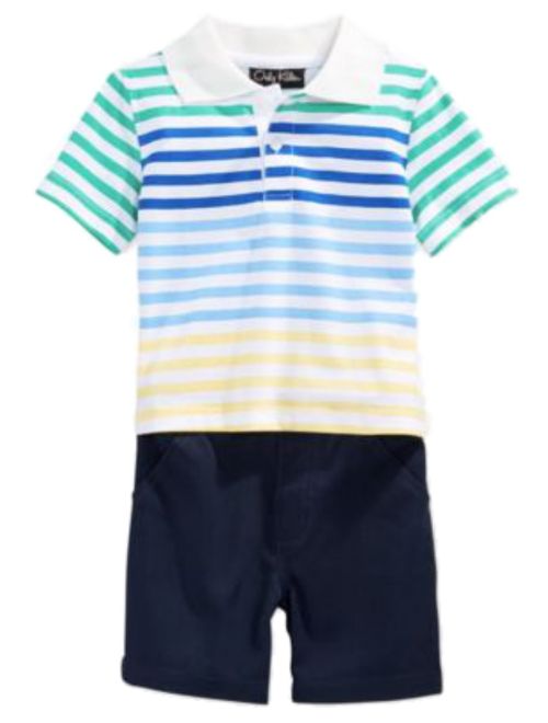 Only Kids Infant Boy 2 Piece Colorful Striped Polo T-Shirt Navy Blue Shorts