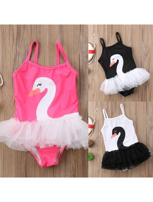 Toddler Baby Girl Swim Swan Swimwear Swimsuit Tulle Bathing Suit Beachwear