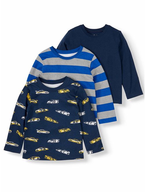 Garanimals Long Sleeve Solid, Print, & Striped T Shirts, 3pc Multi-Pack (Toddler Boys)