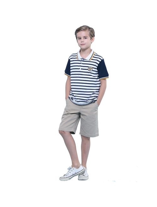 Leo&Lily Big Boys' Kids' Cotton Jersey Stripe Polo Shirts T-Shirts