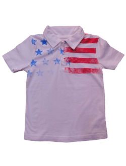 Toddler Boys White Patriotic USA US Flag Polo T-Shirt 18M