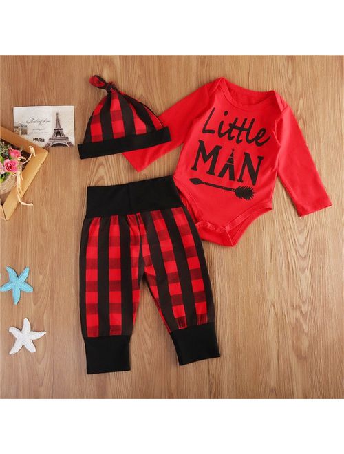 Newborn Infant Clothes Baby Boy Kids Outfit Romper Jumpsuit Bodysuit+Pants+Hats 3PCS Clothes Set