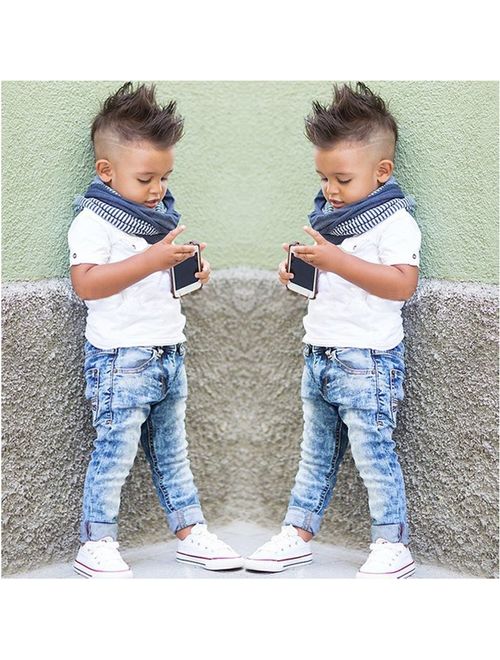 2pcs Fashion Cool Boy Toddler Kids Baby Boy T-shirt Top+Jeans Pants Trousers Clothes Outfits Sets
