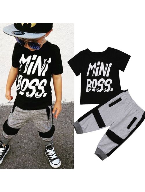 Casual Toddler Kids Baby Boy T-shirt Tops Pants 2Pcs Outfits Set Clothes 1-6T