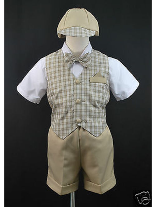New Khaki Eton Wedding Vest Shorts Suit 4 Boy Baby & Toddler 0-24M 2T 3T 4T