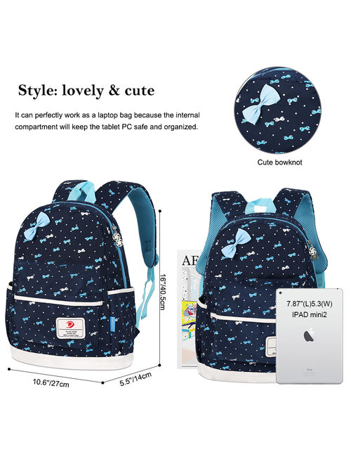 Vbiger 3-in-1 School Bags Casual Student Daypack Chic Nylon Style Lightweight Backpack Set for Teenage Girls, Dark Blue