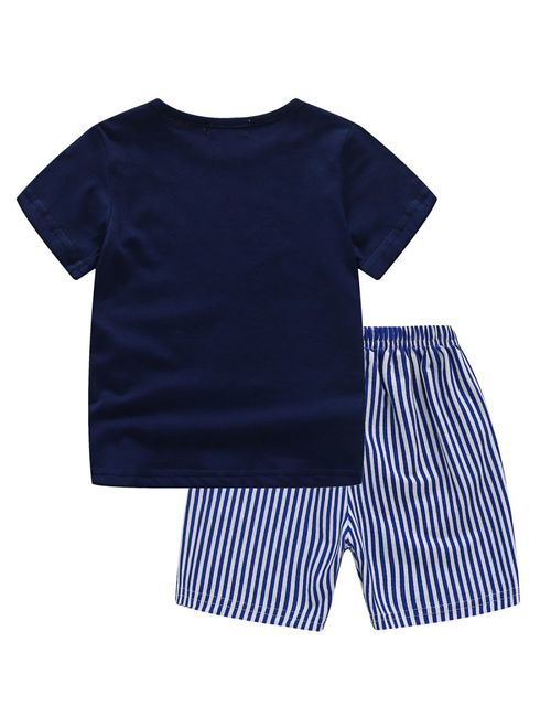 2pcs/Set Kids Toddler Boys Summer Clothes Whale Print T-Shirt Tops + Stripes Shorts Outfits
