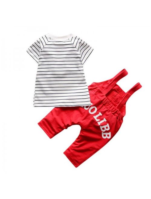 2pcs Cute Summer Child Boy Animal Style Strap Short Sleeve Striped Top+Pant