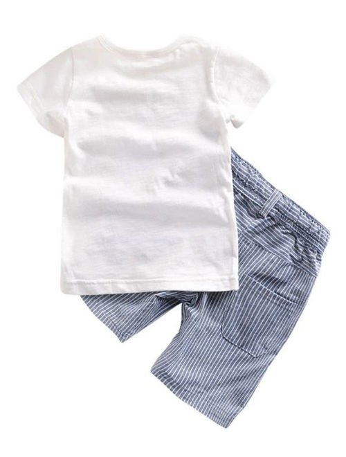2PCS Baby Clothes Boys Kids Dinosaur T-shirt+Striped Shorts Casual Clothes Set