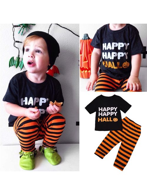 2PCS Toddler Baby Kids Boy Halloween Clothes T-shirt Tops+Long Pants Outfit Set