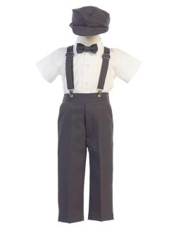 Little Boys Charcoal Suspender Pants Hat Outfit Set 2T-6