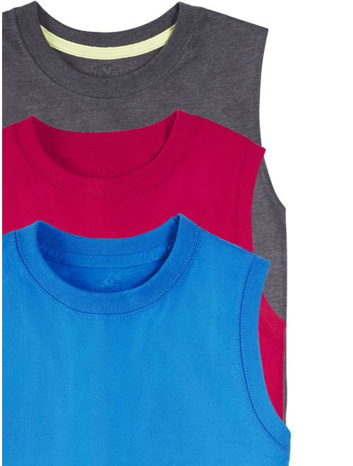 Fruit of the Loom Soft Sleeveless Muscle Shirts, Multi-Color 3 Pack Value Set (Little Boys & Big Boys)