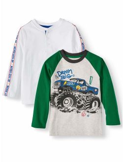 Long Sleeve Raglan Graphic T-Shirt & Novelty Sleeve Taped Henley, 2-Pack (Little Boys & Big Boys)