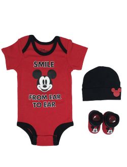 Mickey Mouse Baby Boy Short Sleeve Bodysuit, Booties & Cap Shower Gift Set, 3-Piece