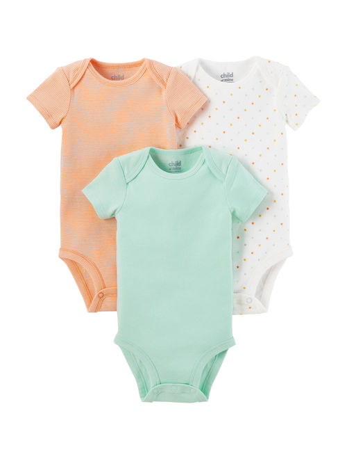 Child of Mine By Carter's Baby Boy or Girl Gender Neutral Short Sleeve Bodysuits, 3-Pack