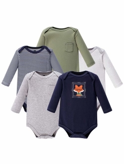 Baby Infant Boy Cotton Long-Sleeve Bodysuits 5pk, Gray Moose