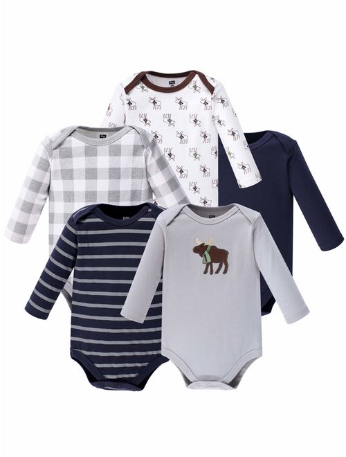 Hudson Baby Infant Boy Cotton Long-Sleeve Bodysuits 5pk, Gray Moose